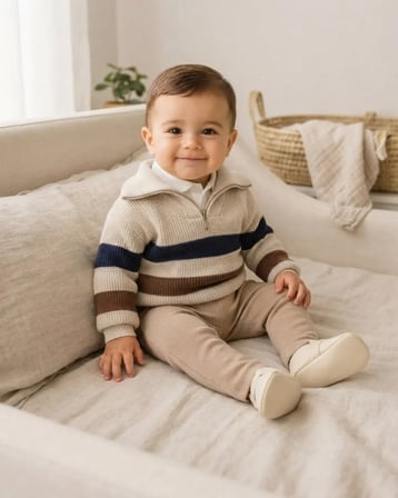 Erkek Bebek Bej Boğazlı Triko Kışlık Takım