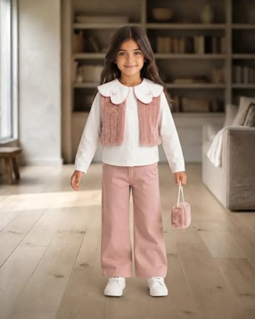 Kız Çocuk Pembe Yelekli Kışlık Takım Modeli