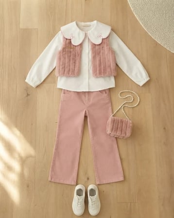 Kız Çocuk Pembe Yelekli Kışlık Takım Modeli