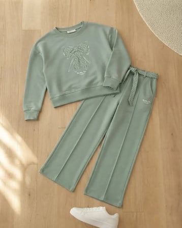 Fiyonklu Mint Kız Çocuk Eşofman Takımı Mevsimlik