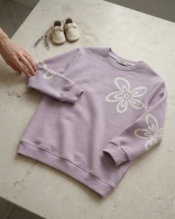 Lila Çiçek Baskılı Kız Sweatshirt Modeli