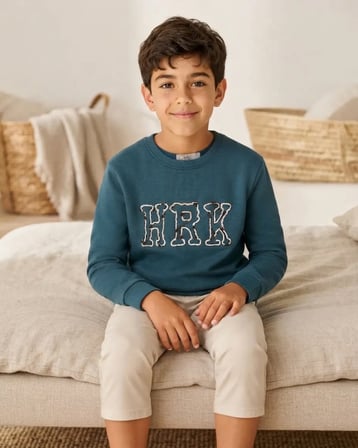 Nakış Detaylı Erkek Petrol Mavi Sweatshirt