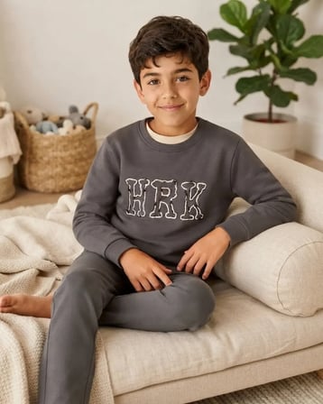 Nakışlı Füme Erkek Çocuk Sweatshirt Modeli