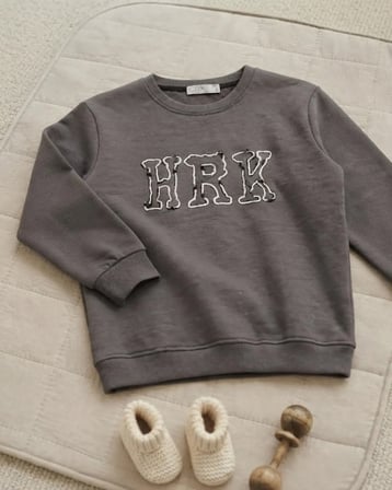 Nakışlı Füme Erkek Çocuk Sweatshirt Modeli