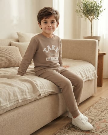 Bej Renkli Erkek Çocuk 3 İp Şardonlu Takım