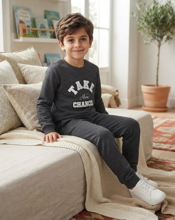 Füme Erkek Çocuk Baskılı 3 İp Şardonlu Takım