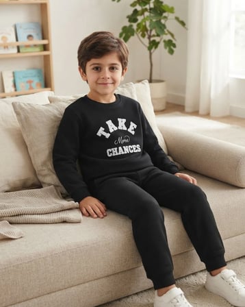 Siyah Baskılı Erkek Çocuk Şardonlu Takım