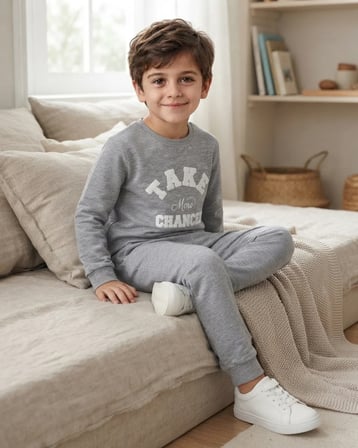 Gri Erkek Çocuk Baskılı Şardonlu Takım Modeli