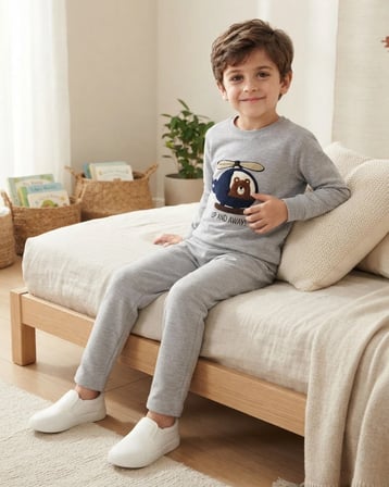 Ayıcık Nakışlı Gri Erkek Çocuk Takım Modeli