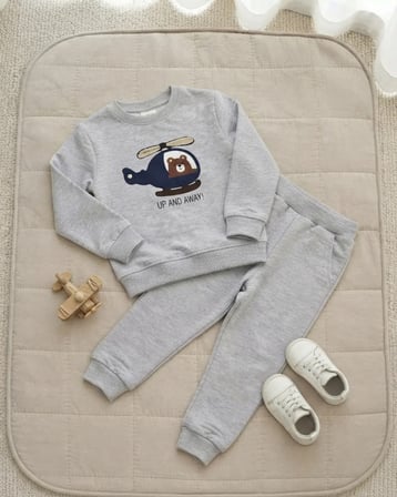 Ayıcık Nakışlı Gri Erkek Çocuk Takım Modeli