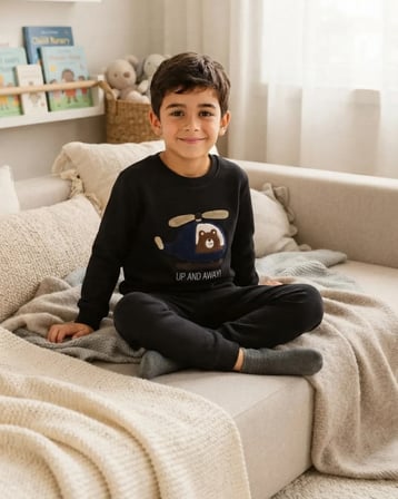 Ayıcık Nakışlı Siyah Erkek Çocuk Şardonlu Takım