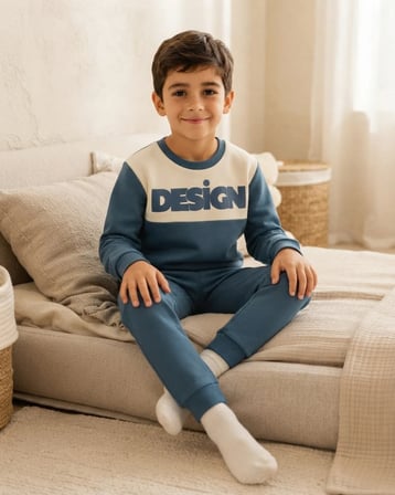 Design Baskılı Şardonlu Petrol Mavisi Erkek Çocuk Takım