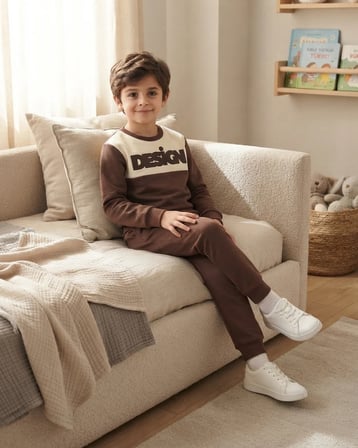 Kahverengi Design Baskılı 3 İp Şardonlu Erkek Takım