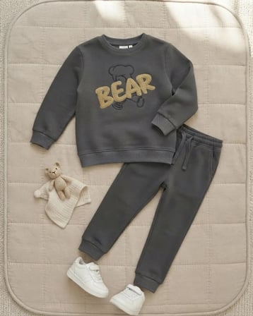 Bear Baskılı Füme Renk Erkek Çocuk 3 İp Şardonlu Takım