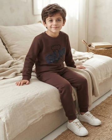 Bear Baskılı Koyu Kahverengi Erkek Çocuk Takım