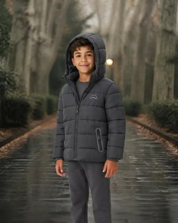 Erkek Çocuk Füme Kışlık Kapüşonlu Kaban Modeli