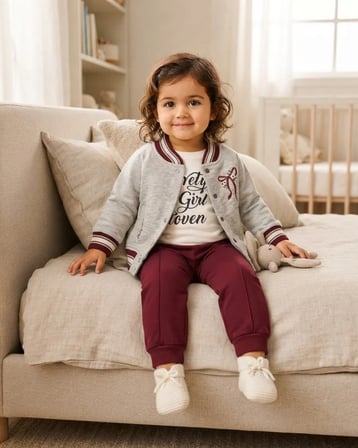 Bordo Pantolonlu Kız Bebek Çiçekli Fiyonklu Takım – Kırmızı
