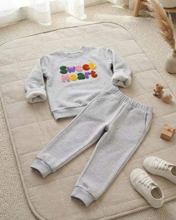 Sweet Heart Nakışlı Gri Kız Çocuk Takım Modeli