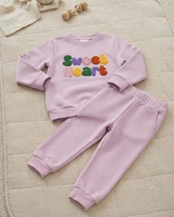 Nakışlı Pembe Şardonlu Kız Çocuk Takım Modeli