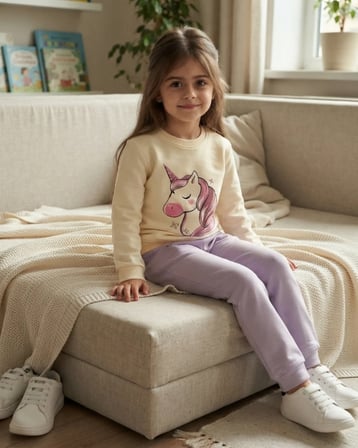 Unicorn Baskılı Lila Renkli Kız Çocuk Takım