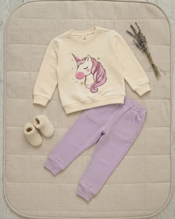Unicorn Baskılı Lila Renkli Kız Çocuk Takım