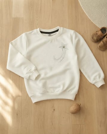 Kız Çocuk Beyaz Kol Taslı Sweatshirt Modeli