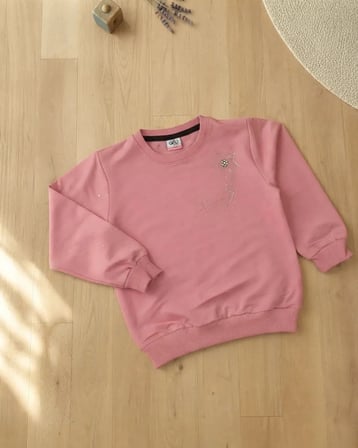 Pembe Kız Çocuk Uzun Kollu Nakışlı Sweatshirt