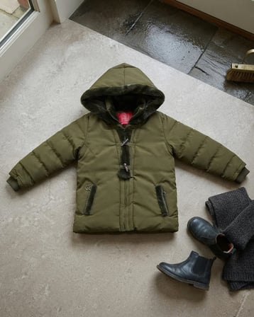 Kız Çocuk Haki Kışlık Kapüşonlu Kaban Modeli