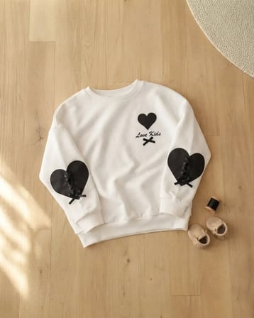 Kız Çocuk Beyaz Kalp Detaylı Sweatshirt Kışlık