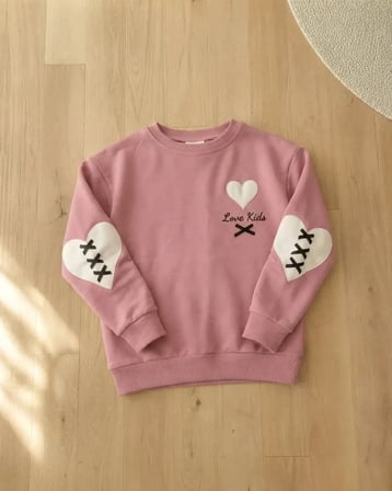 Kız Çocuk Pembe Sweatshirt Kalp Detaylı Modeli