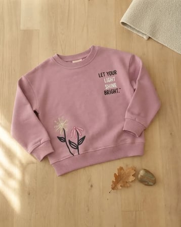 Kız Çocuk Pembe Baskılı Sweatshirt Kışlık Rahat Kesim