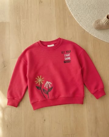 Kız Çocuk Fuşya Renkli Yazılı Sweatshirt