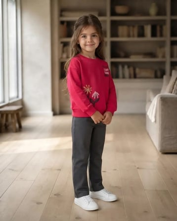 Kız Çocuk Fuşya Renkli Yazılı Sweatshirt