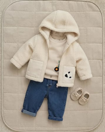 Ekru Erkek Bebek Kuzu Polar Hırka Modeli