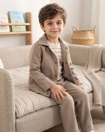 Düğmeli Cepli Erkek Bej Üçlü Takım Modeli