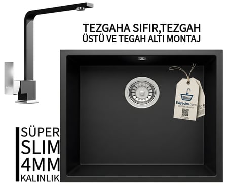 RealStone Steep 50 Siyah Granit Evye & Göksu Siyah Uyumlu Batarya Seti