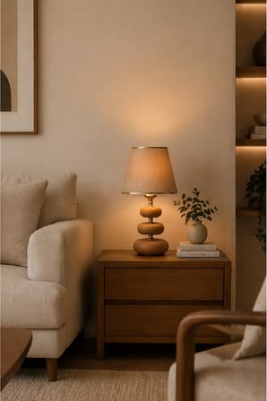 Ahşap Ayaklı kumaş başlıklı dekoratif masa lambası geçe lambası aydınlatma