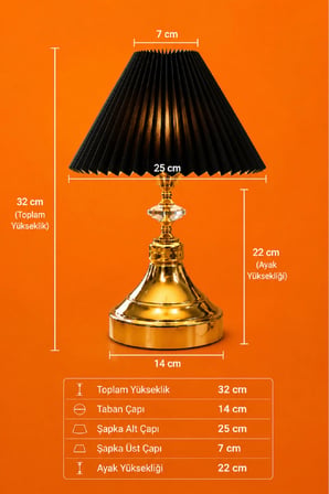 Modern kristal taş detaylı pileli şapkalı abajur gece lambası yatak başı lambası
