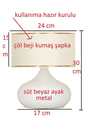 Metal Ayaklı Bej Renk Masa- Komodin-vitrin Üstü Abajuru