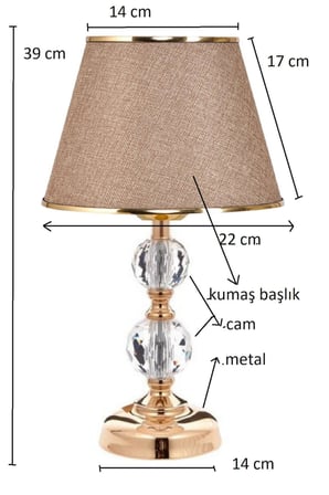 T serisi masa abajuru metal ve cam gövde kumaş başlık