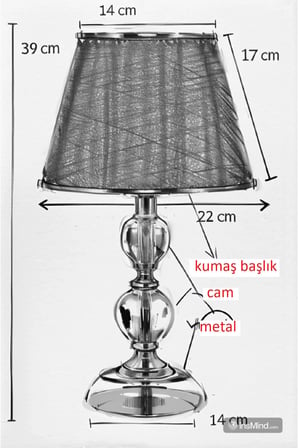 T serisi masa abajuru metal ve cam gövde kumaş başlık