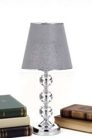 3 taşlı 55 cm masa abajuru cam gövde kumaş başlık metal ayaklı gece lambası aydınlatma
