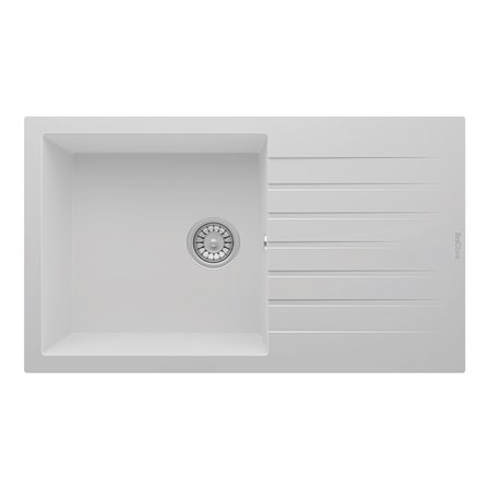 RealStone Laodikya 86 XL P014 Granit Evye 860x500 mm Tek Göz Damlalıklı Mutfak Evyesi - RealStone P014 Laodikya 86 XL Beyaz