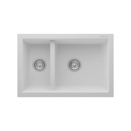 RealStone Bergama P018 Granit Evye 770x530 mm Damlalıksız Çift Göz Mutfak Evyesi - RealStone 018 Bergama Beyaz