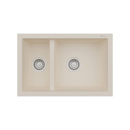 RealStone Bergama P018 Granit Evye 770x530 mm Damlalıksız Çift Göz Mutfak Evyesi - RealStone 018 Bergama Krem