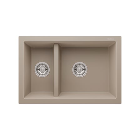 RealStone Bergama P018 Granit Evye 770x530 mm Damlalıksız Çift Göz Mutfak Evyesi - RealStone 018 Bergama Cappuccino
