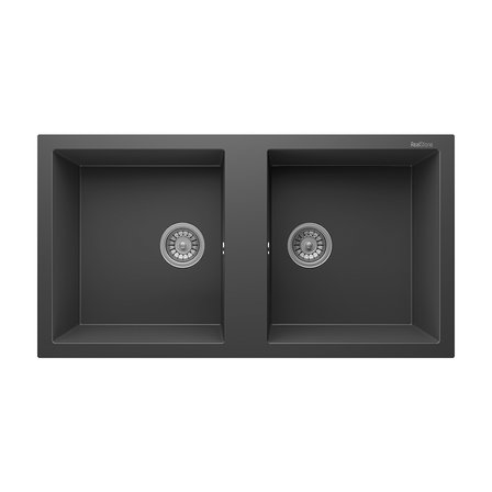 RealStone Nemrut 97 P019 Granit Evye 970x520 mm Çift Göz Damlalıksız Mutfak Evyesi - RealStone p019 Nemrut Antrasit