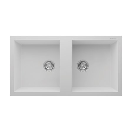RealStone Nemrut 97 P019 Granit Evye 970x520 mm Çift Göz Damlalıksız Mutfak Evyesi - RealStone p019 Nemrut Beyaz