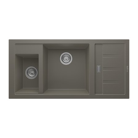 RealStone Aspendos P022 Damlalıklı Granit Evye 1000x500 mm Çift Göz Mutfak Evyesi - RealStone P022 Aspendos Gri