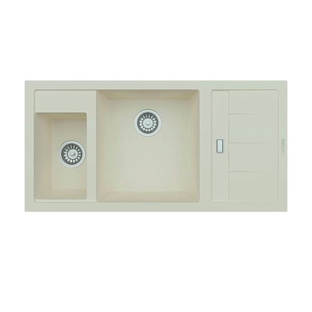 RealStone Aspendos P022 Damlalıklı Granit Evye 1000x500 mm Çift Göz Mutfak Evyesi - RealStone P022 Aspendos Krem